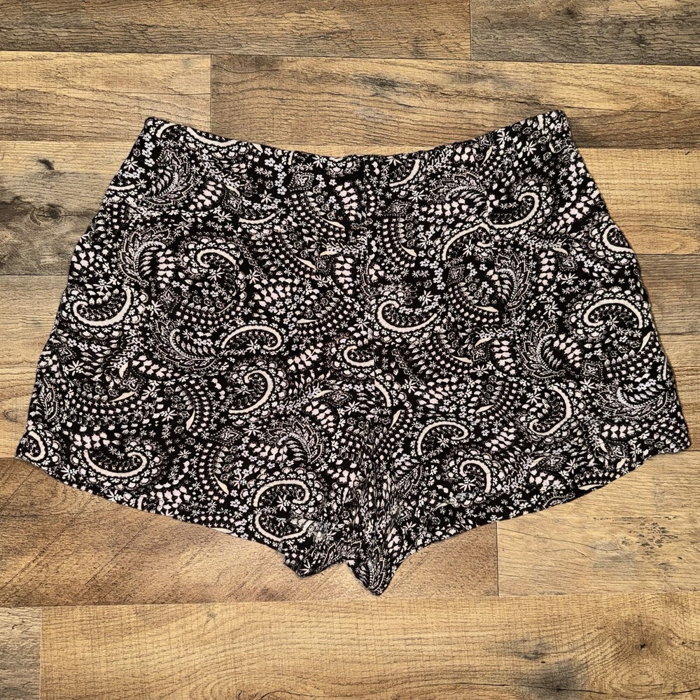 Ann Taylor Loft Women XXL‎ Black/Tan Paisley Linen Blend Pocketed Pull On Shorts
